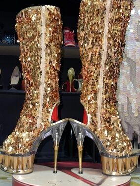 ISO Pleaser Gold Sequin Boots Sz 7
